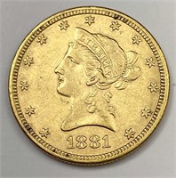1881 $10 Liberty Head Gold Eagle Coin
