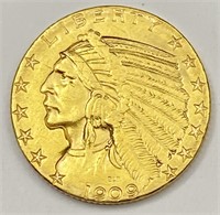 1909 $5 Indian Head Half Eagle Gold Coin