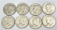 8pc Eisenhower $1 Dollar Coins: 1972, 1977, 1978