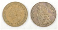 1929, 1948 King George Penny Coins