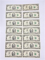 14pc United States $2 Two Dollar Paper Bills