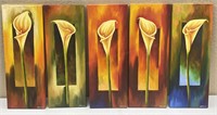 5pc 9” X24” Orginal Oil On Canvas, Solomin: Lilies
