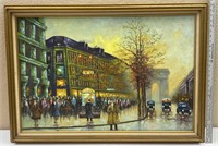 Large 29” X 41” Framed Painting: Streets Of Paris