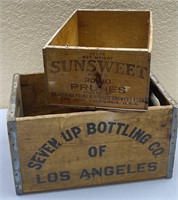 2pc Vintage Wooden Crates: 7-up, Sunsweet Prunes