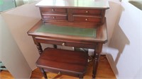 Sm Secretary Desk w/5 Drawers & matching Bench