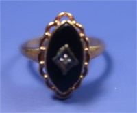 10K Onyx & Diamond Ring(Size 4.75)-2.1gr gross wt