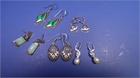 5 Pr Sterling Silver Earrngs(Jade,Pearl&more)20.5g