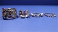 4 Sterling Silver CubicZirconia Rings 3-Sz 6,1-Sz7