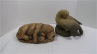 2 Resin Figurines-Dog w/Duck, Bird