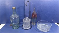 Glass Ice Bucket, Bowl, Bottles &Metal Hook