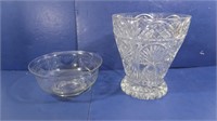 Etched Glass Bowl, Large Vase-pressed glass