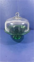 Green Glass Cake Stand  w/Lid