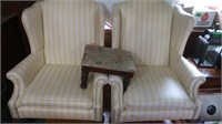 2 Wingback Chairs(40x25x31)&FootStool-need cleaned