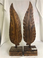 Pair Wooden feather sculpture.