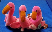 3 Beanie Baby Pinky Flamingoes