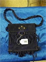 Vintage Blue Leather Purse with Frills