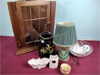Lamp, frock, wind chime, glass bowls
