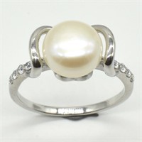 $300 Silver Pearl Cz(3.1ct) Ring