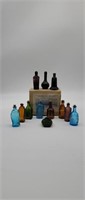 Vintage Set if 12 miniature glass bottles,  All