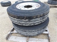 (2) Bridgestone 295/75R 22.5 tires & 10 bolt alum