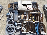 Pallet of hardware, nuts, bolts, hose clamps