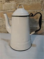 VintageWhite Enamel Coffee Pot Kettle with Blue