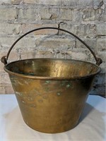 Antique Brass Bucket with Wrought Iron Handle,