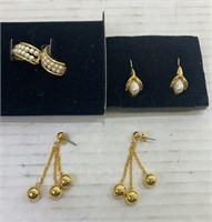3 Gold Tone Earrings