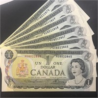 6 Consecutive 1973 $1 Banknotes