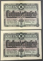 2 Consecutive Number German 1923 notes
