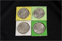 4 MORGAN SILVER DOLLARS 1878-S, 89, 90, 98