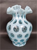 Fenton Light Blue Opalescent Coin Dot Vase