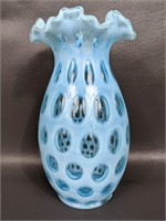 Fenton Light Blue Opalescent Coin Dot Vase