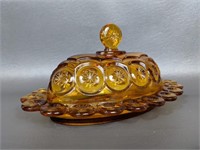 Vintage Moon & Stars Amber Butter Dish