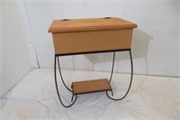 Wrought iron & wood side tablew/storage 19x24H