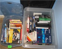2 Totes of VHS/DVDs/Travelers Dictionaries
