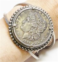 1896 Morgan Silver Dollar Coin Bracelet-Not Silver
