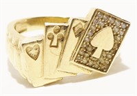 10K Y Gold Four Card Poker Players Ring Sz 10 4.3g