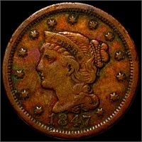 1847 Braided Hair Large Cent NICELY CIRCULATED