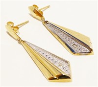 10K Two-Tone Gold Diamond Drop Earrings 1g