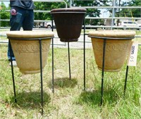 Metal Three Pot Plant Stand with Pots