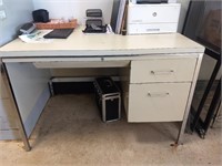 Desk, metal sides and drawers, wood laminate top