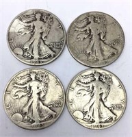 4 1943-D Walking Liberty Half Dollar Coins