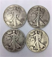 4 1943-D Walking Liberty Half Dollar Coins