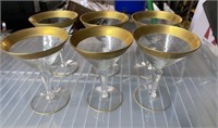 SET OF 6 GOLD RIMMED CHAMPAGNE/WINE  GLASSES AND