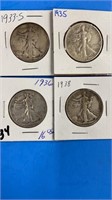 Walking Liberty Half Dollars 1933, 35, 36, 38