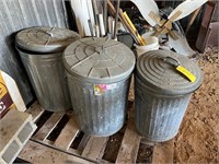 3- Trash Cans & Bag of Sudan Grass