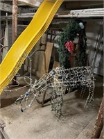 lighted moose & christmas wreath