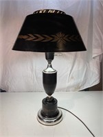 BLACK/GOLD TOLE TABLE LAMP W/ MILK GLASS GLOBE