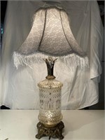 VINTAGE CRYSTAL LAMP W/CAST BRASS BASE - ORNATE